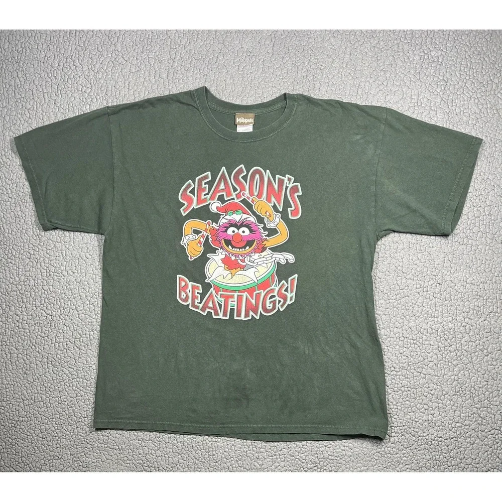 VTG The Muppets Animal Shirt‎ Mens XL Green Christmas Season's Beatings Graphic
